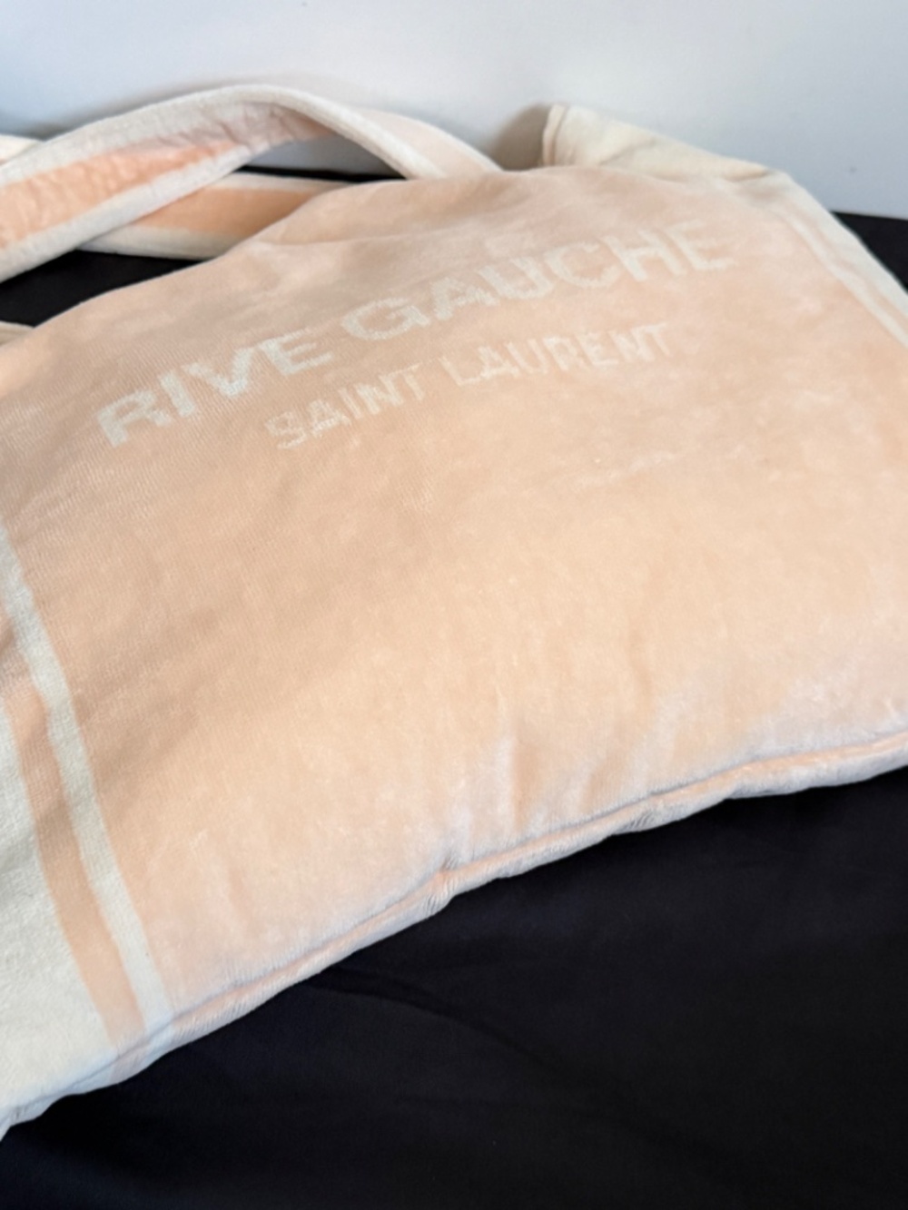Saint Laurent YSL Rive Gauche Pink White Logo Convertible Towel Terry Tote Bag - Picture 13 of 16